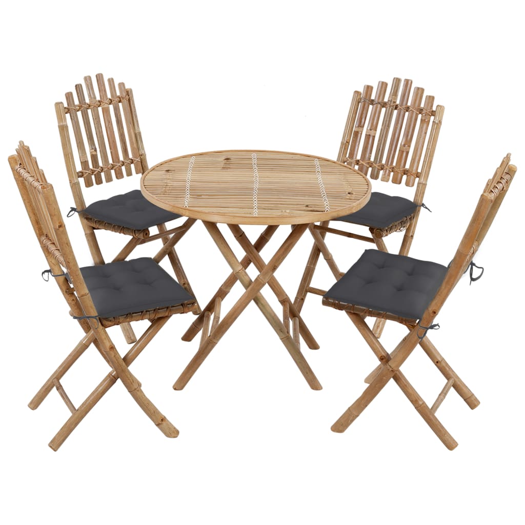 vidaXL Juego de comedor de jardín plegable con cojines 5 piezas bambú