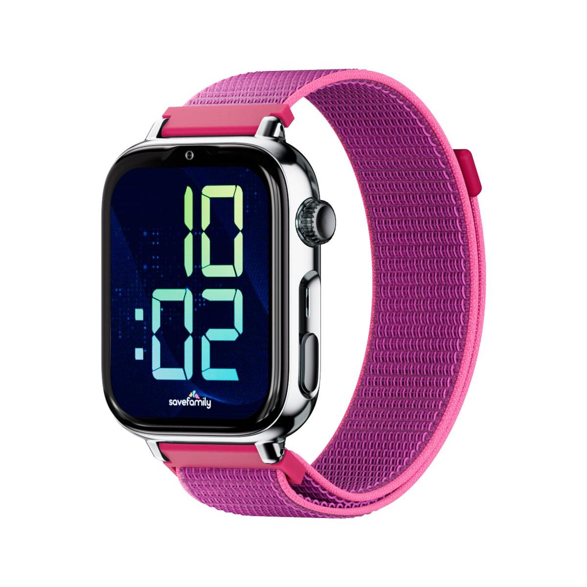 SaveFamily SaveWatch Plus 2 Plata con correa de tela Frambuesa / Smartwatch 4G para niños