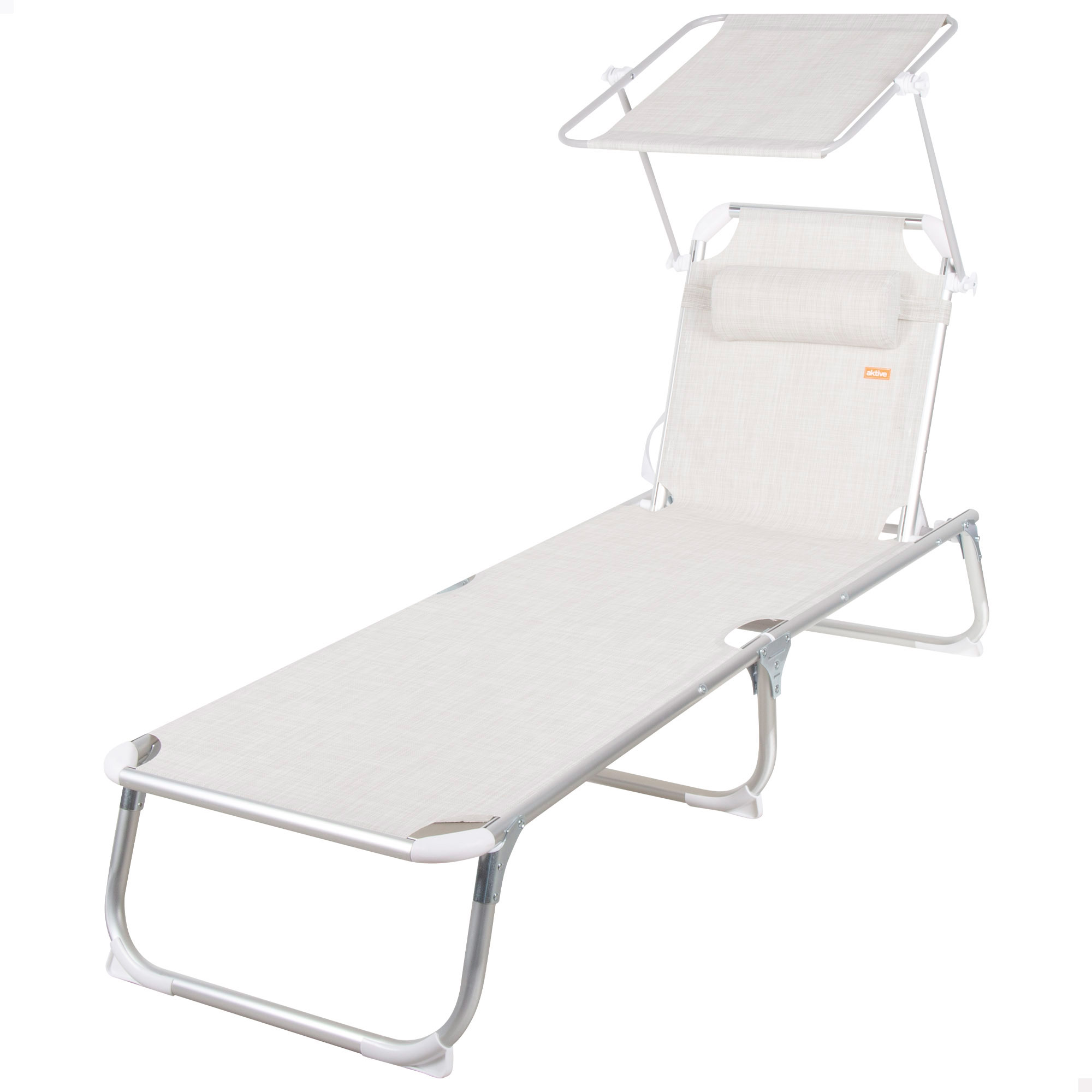 Aktive - Tumbona plegable playa, respaldo reclinable 5 posiciones, 186x49x30 cm, incluye parasol, aluminio y textileno, topes antivuelco, cojín acolchado, soporta peso máx. 110 kg, hamacas de playa plegables