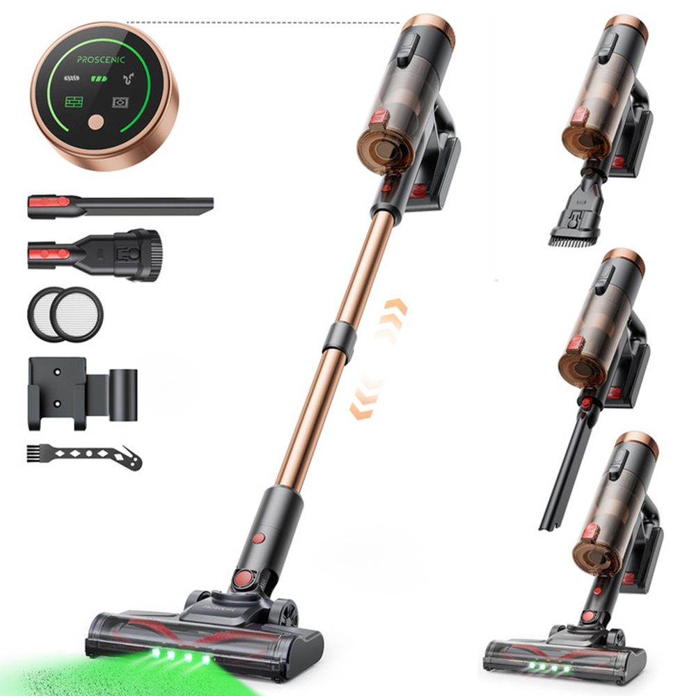 Escoba eléctrica Proscenic P11 40kPa sin cable, aspiradora de mano para coche y hogar, seco y húmedo, aspira y friega, tanque 650 ml, pantalla táctil, ideal para alfombras, cortinas, felpudos y pelo de mascotas