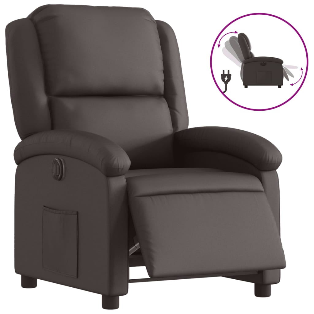 vidaXL Sillón reclinable eléctrico de cuero auténtico marrón oscuro