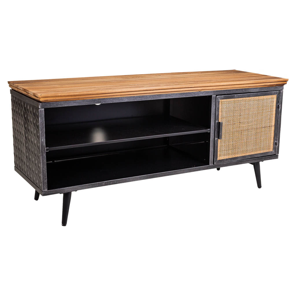 WANDERLUST DECO Mueble bajo de metal,madera y bambú negro 120x40x56,5h cm de estilo Industrial
