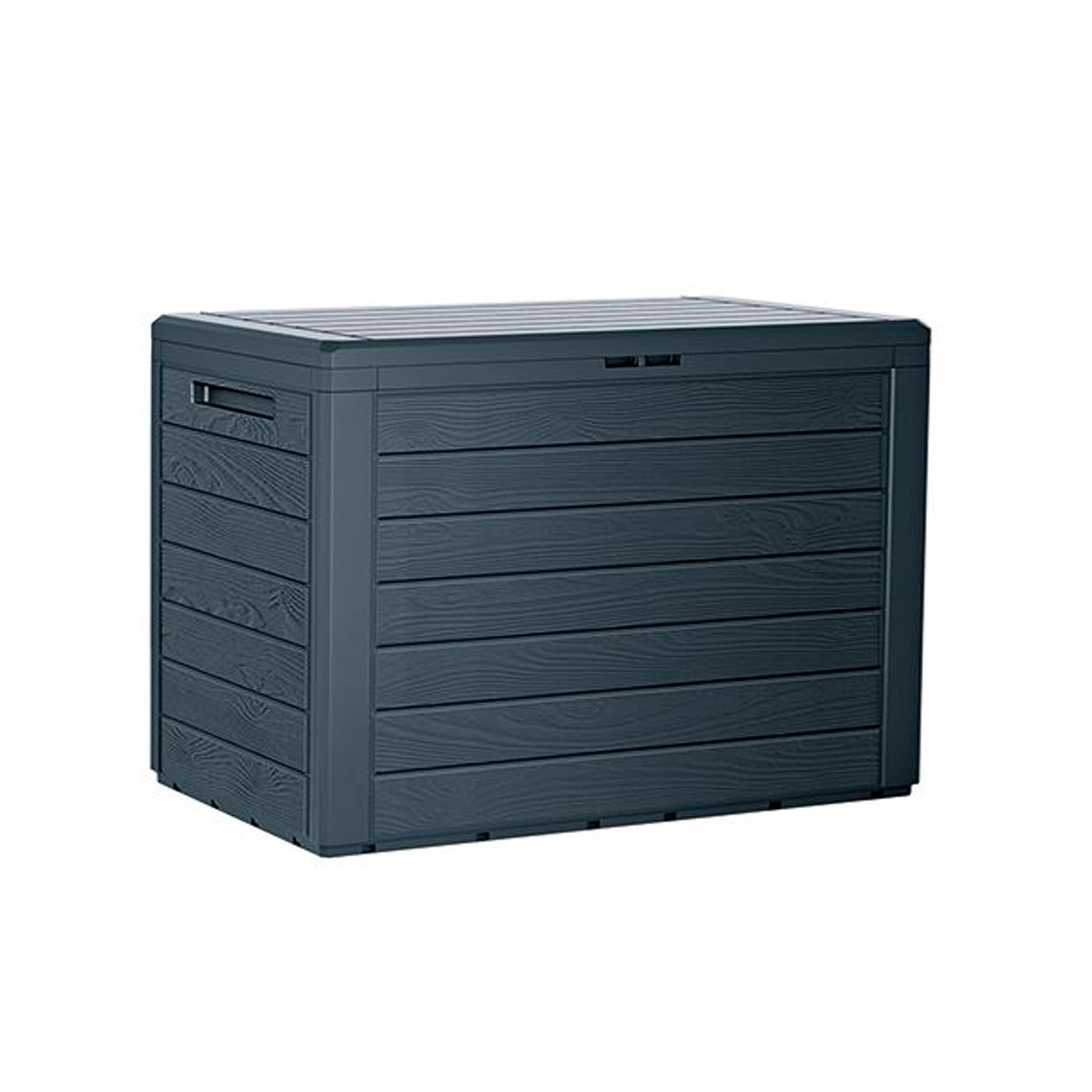 Baúl de jardín 190 litros PROSPERPLAST Woodebox de plástico en color antracita 78 x 43,3 x 55 cm
