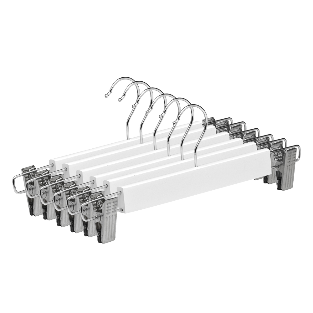 Aicasa Perchas para Pantalones，Percha de Madera para Faldas，Vaqueros con Pinzas Ajustables Anticorrosión y Gancho Giratorio 360°，Organizador de vestidos Hogar Color Blanco y Narutal