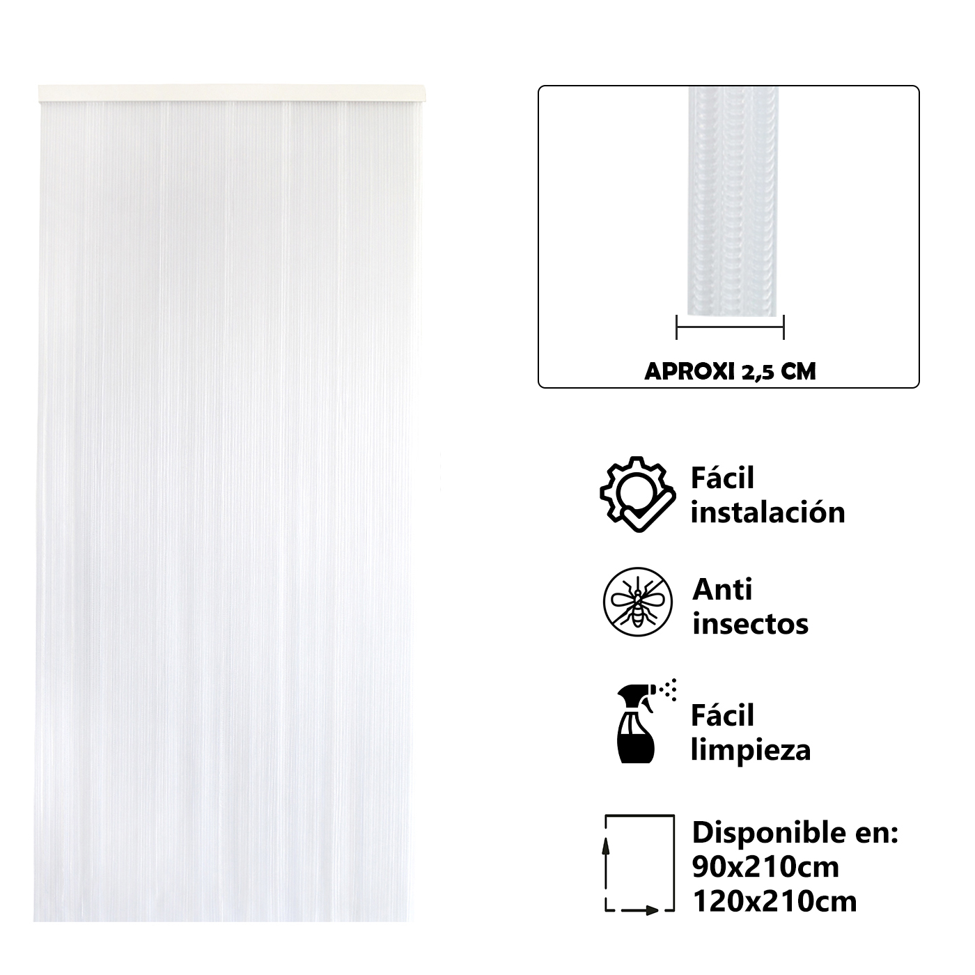 Cortina Plana de PVC Anti insectos para Puerta Exterior o Interior, Material PVC – Libre de Insectos