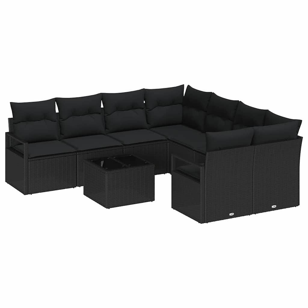 vidaXL Juego de Sofá con cojín Manual 9 pcs Negro ratán sintético