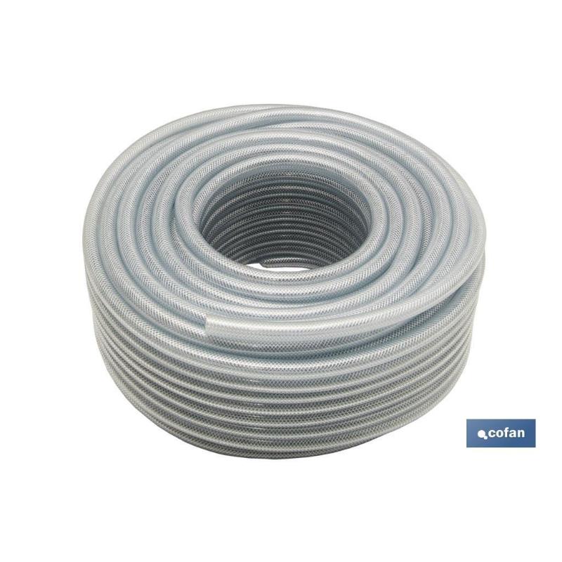 Manguera pvc cristal c/refuerzo 30x38mm/25m
