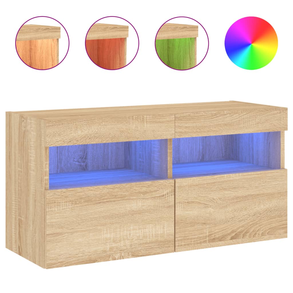 vidaXL Mueble de TV de pared con luces LED 80x30x40 cm, Mueble de Salon, Mueble TV, Mueble TV salon, Mesa de TV, Mueble tele
