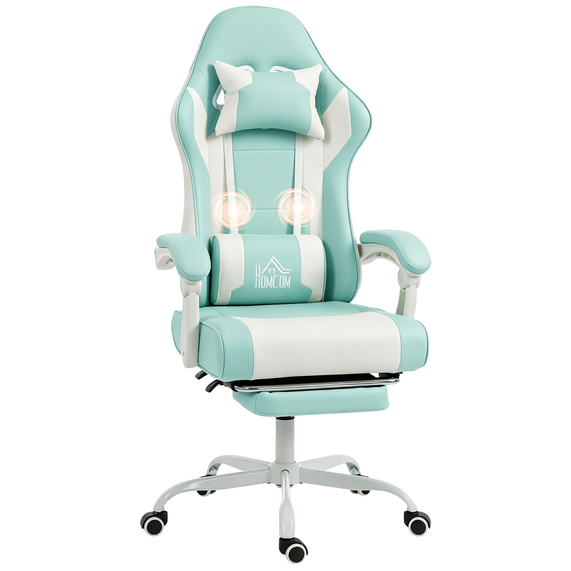 HOMCOM Silla Gaming Ergonómica, Silla Gamer con Lumbar Masaje Vibración, Reclinable 155°, Altura Ajustable, Reposacabezas y Reposapiés Retráctil, para Oficina, Estudio