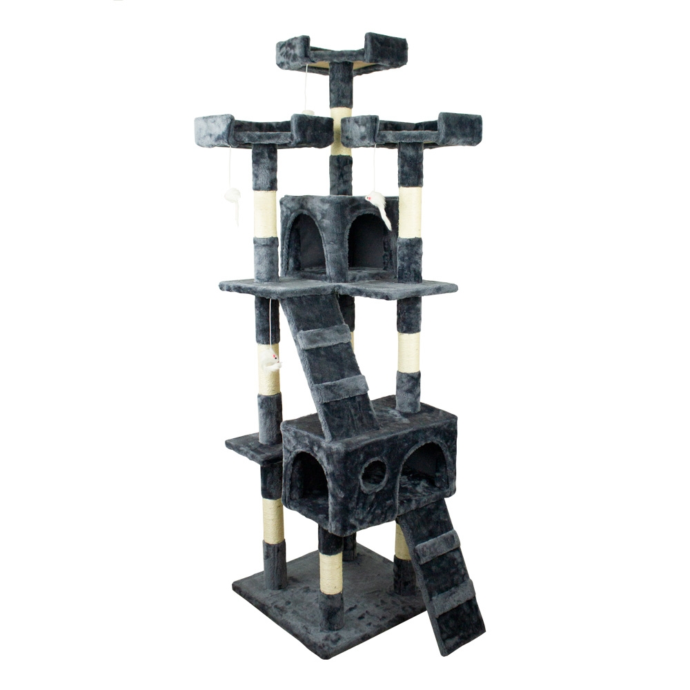 Árbol Rascador para Gato Grande Mobiclinic Modelo Tom Para Escalar 4 Alturas Soporta hasta 10 kg con Plataformas y Refugios Juguete Desestresante Cuerda de sisal Gris Torre para gatos interior Condominio para gatitos