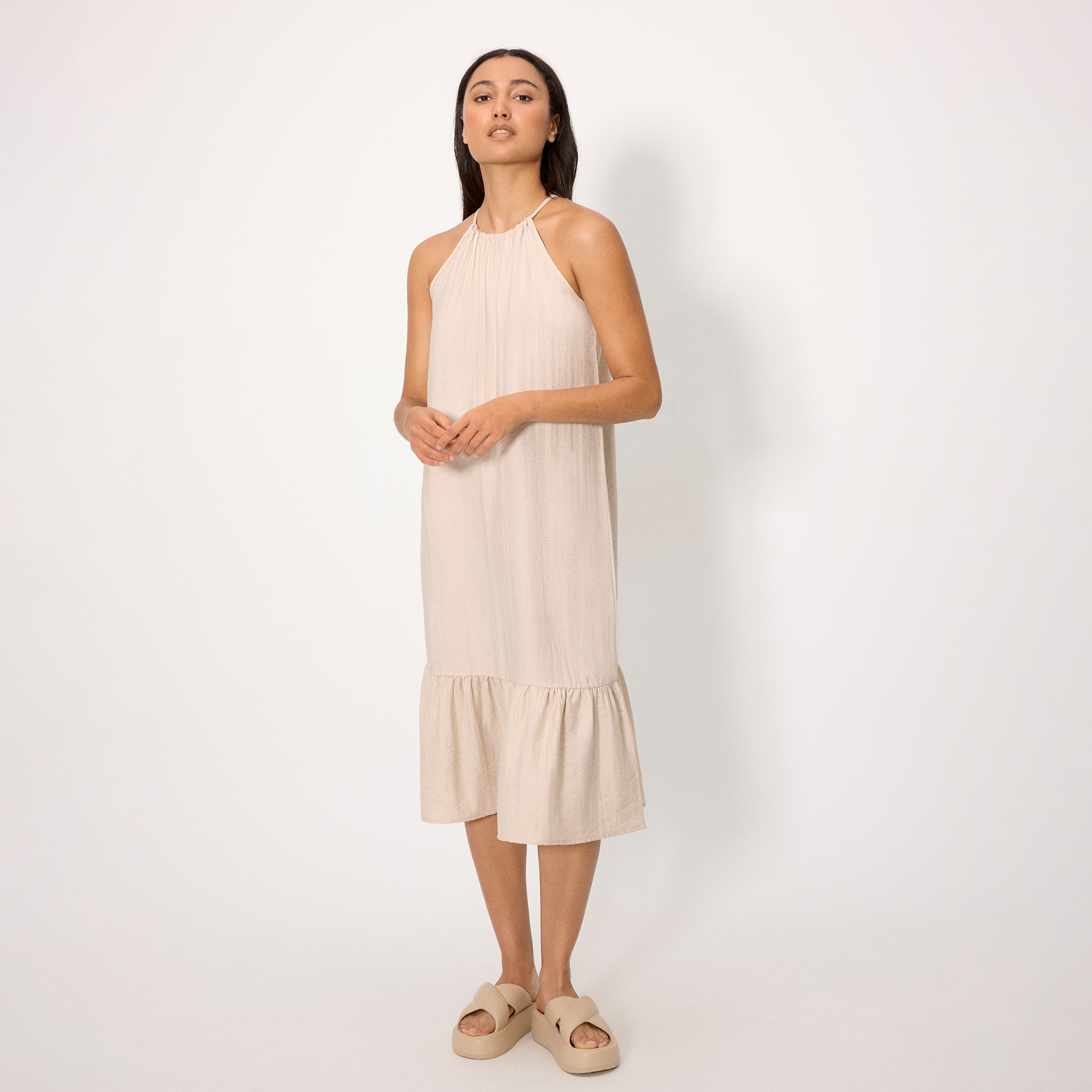 Ysabel Mora - Vestido largo recto con lino