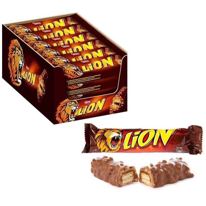 Lion Nestlé - Chocolatina Lion con Chocolate y Caramelo de Nestle - Barritas de Galleta con Chocolate - Caja 24 Unidades de Lion