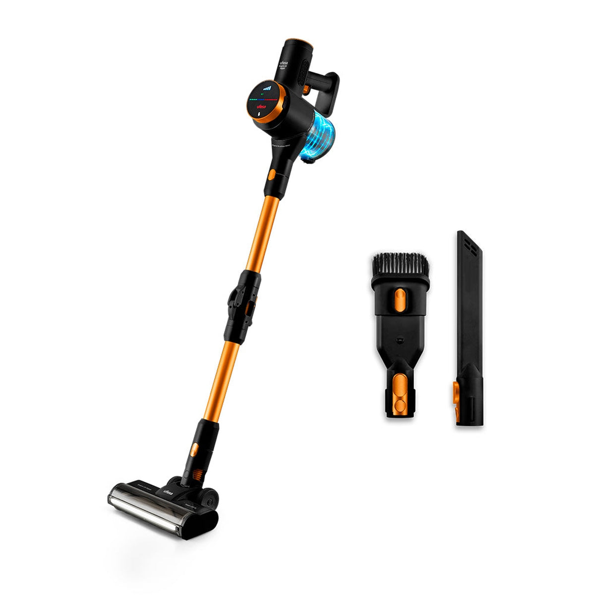 Ufesa - Aspirador escoba Inspire U5 Digital 25.9V sin cable, motor brushless de 300 W y 25KPa, hasta 40 min autonomía con batería Li-ion 2200 mAh, pantalla táctil digital y 3 modos de succión (Eco/Medio/Alto)