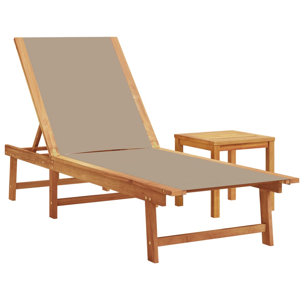 vidaXL Tumbona con mesa madera maciza de acacia y textileno taupe