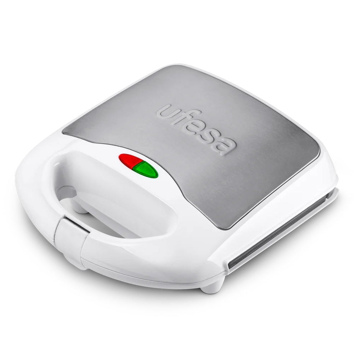 Ufesa - Sandwichera eléctrica White Duet de acero inoxidable para 2 sándwiches con placas antiadherentes, sellado perfecto y fácil limpieza, ideal para desayunos y meriendas
