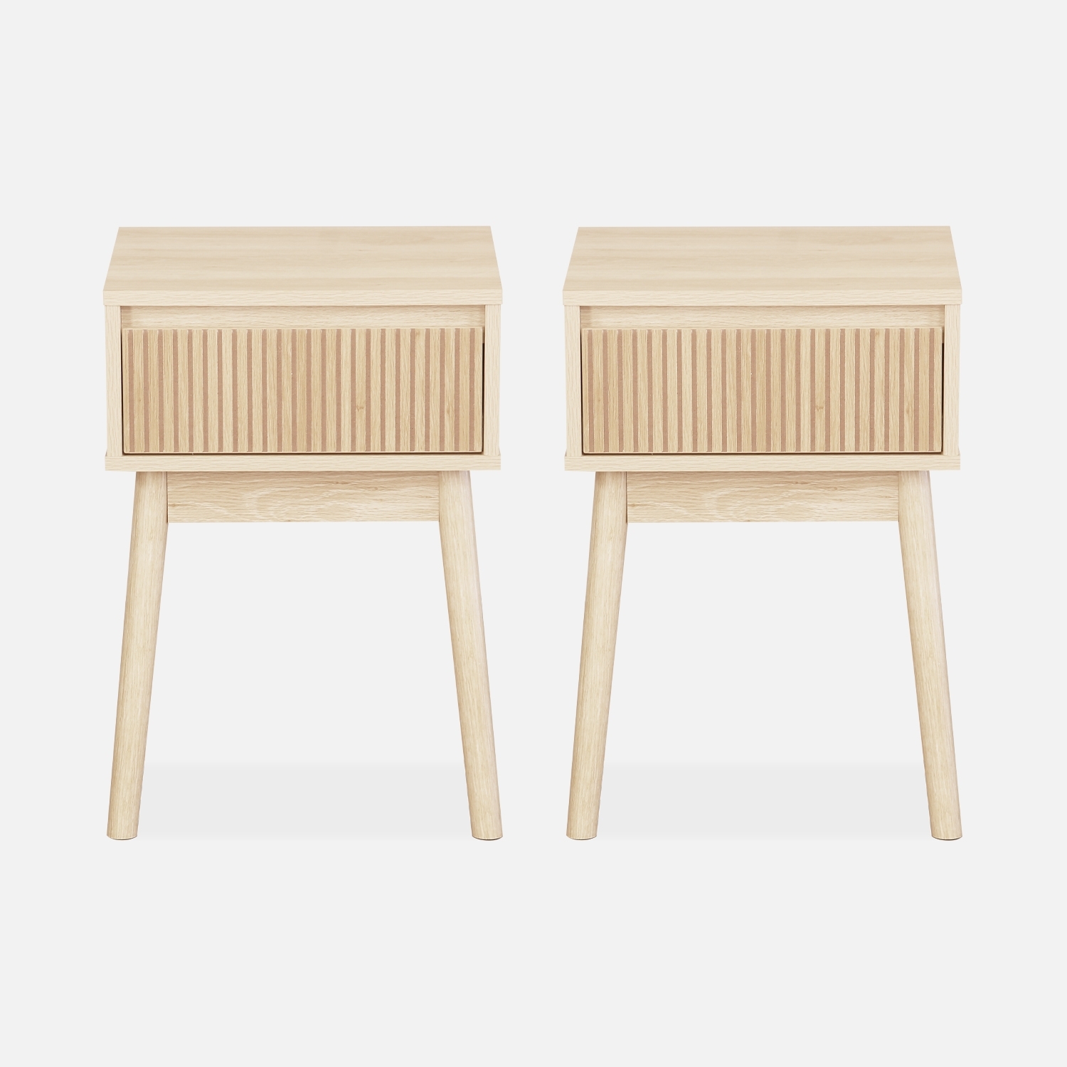 sweeek - Mesita de noche  de 1 cajón con efecto madera, set de 2 , Linear , 39x39x55