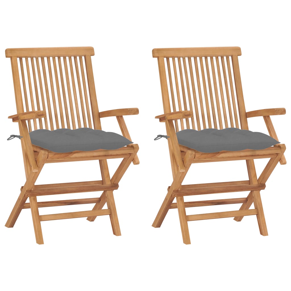 vidaXL Sillas de jardín 2 uds madera maciza de teca con cojines