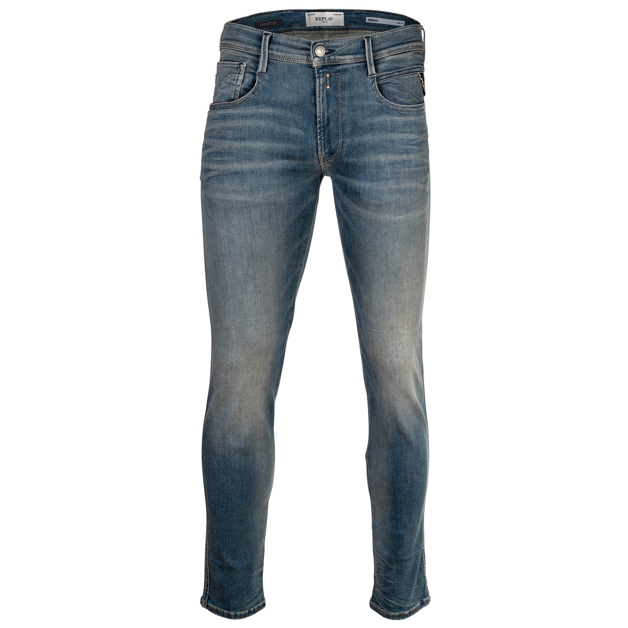 REPLAY Vaqueros para hombre - Hyperflex Stretch ANBASS, denim elástico, largo 32, corte entallado Hyperflex Stretch ANBASS