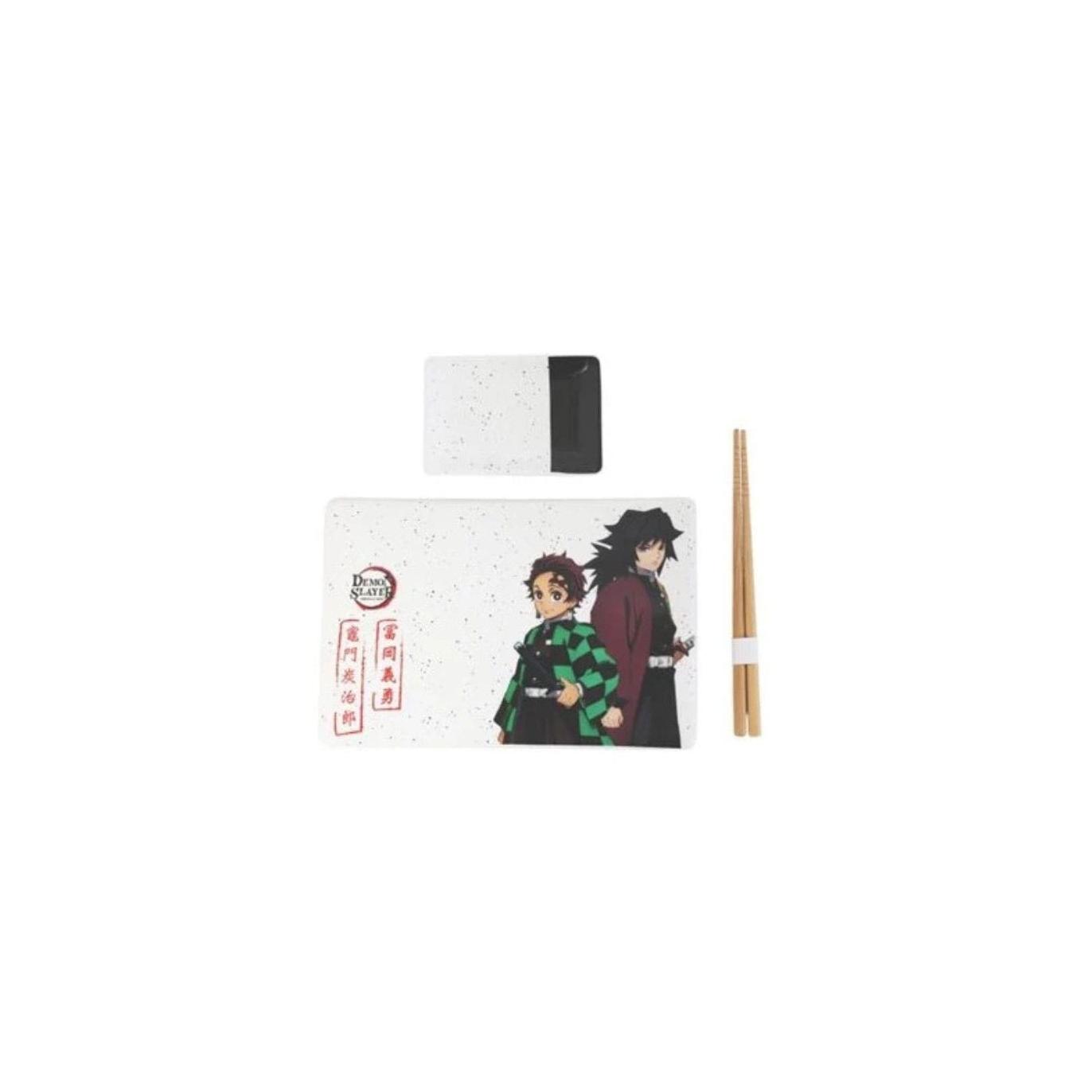 Set de Sushi de 3 piezas - Plato, cuenco para salsa y palillos - Tanjiro y Giyu - Demon Slayer - JUST FUNKY