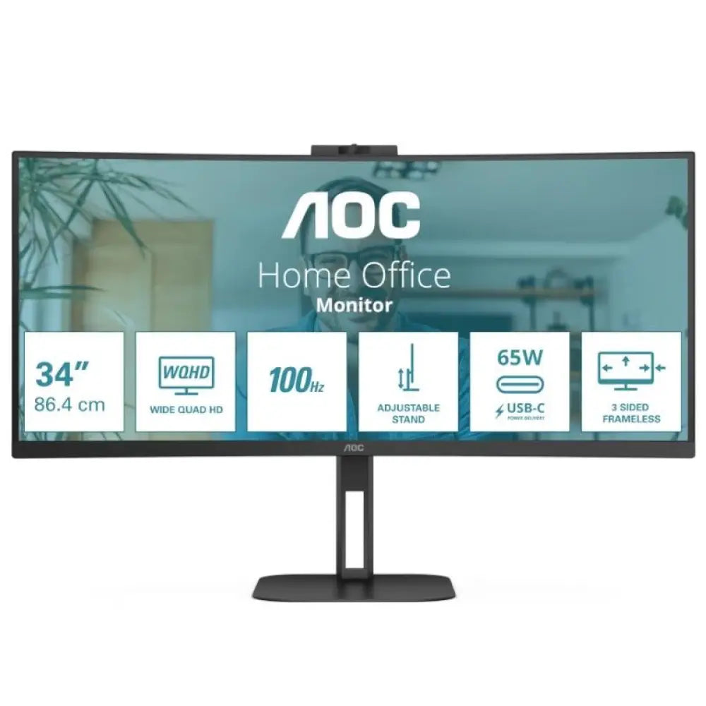 Monitor AOC CU34V5C/BK 34" VA UltraWide QHD 100Hz Altura Ajustable Altavoces MultiView Curvo USB-C