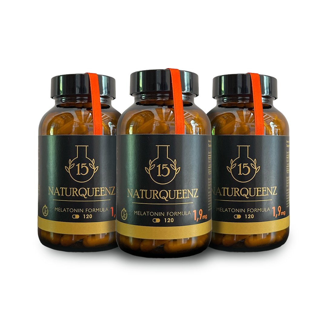 Melatonina 1,9 mg - Pack 3 x 120 cápsulas de liberación prolongada - Complemento Vegano para Dormir Bien - Promueve un Sueño Saludable y Relajante - Sin OGM y Sin Aditivos - Naturqueenz