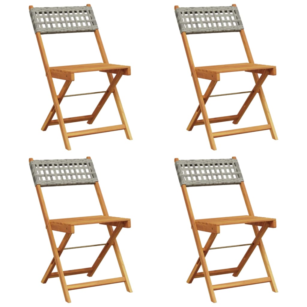 vidaXL Sillas de jardín plegables 4 uds madera maciza y ratán PE gris