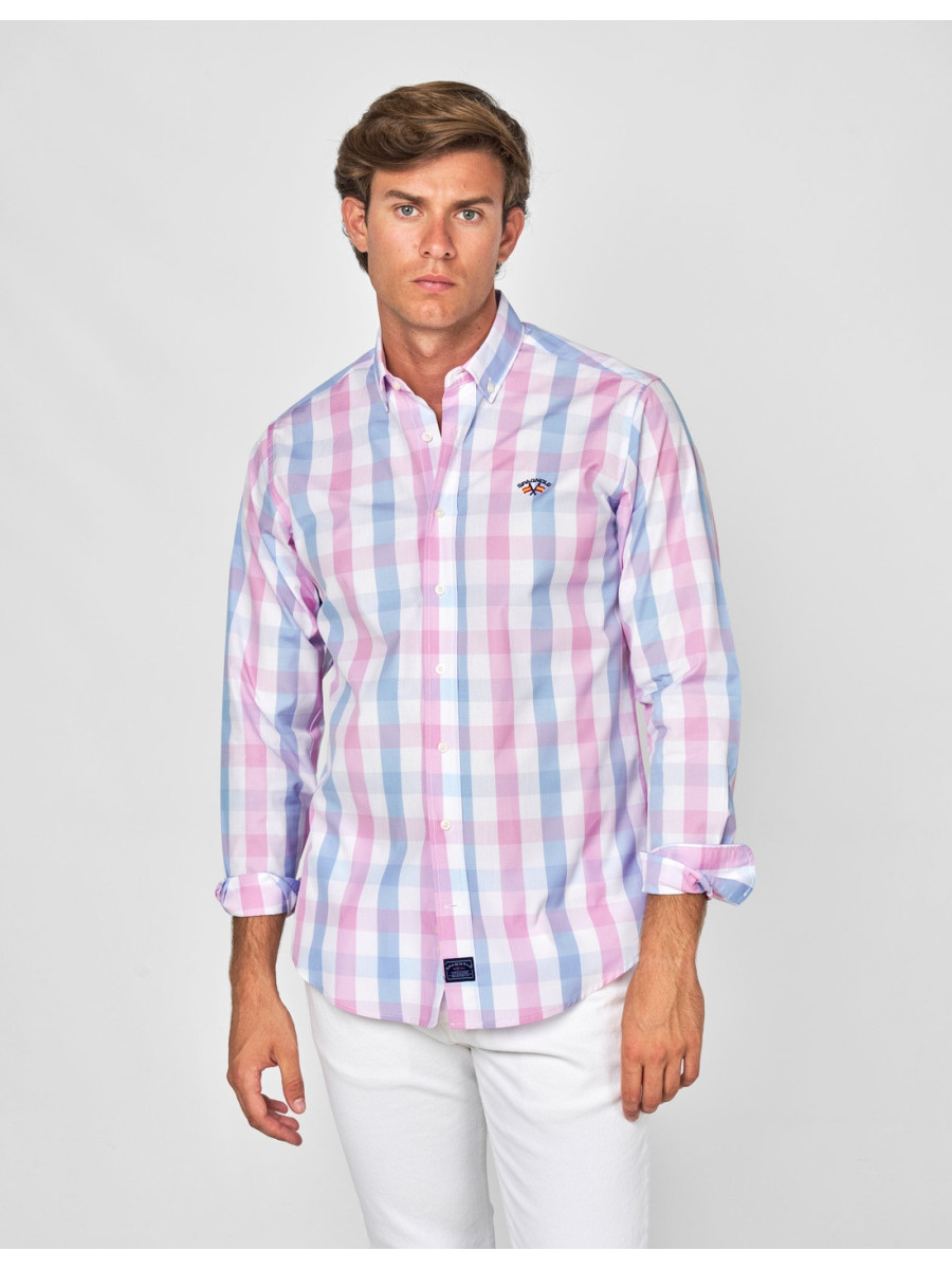 Camisa Spagnolo Popelín Cuadros Hombre - Azul y Fucsia SPAGNOLO Raíz Inicio HOMBRE ROPA CAMISAS