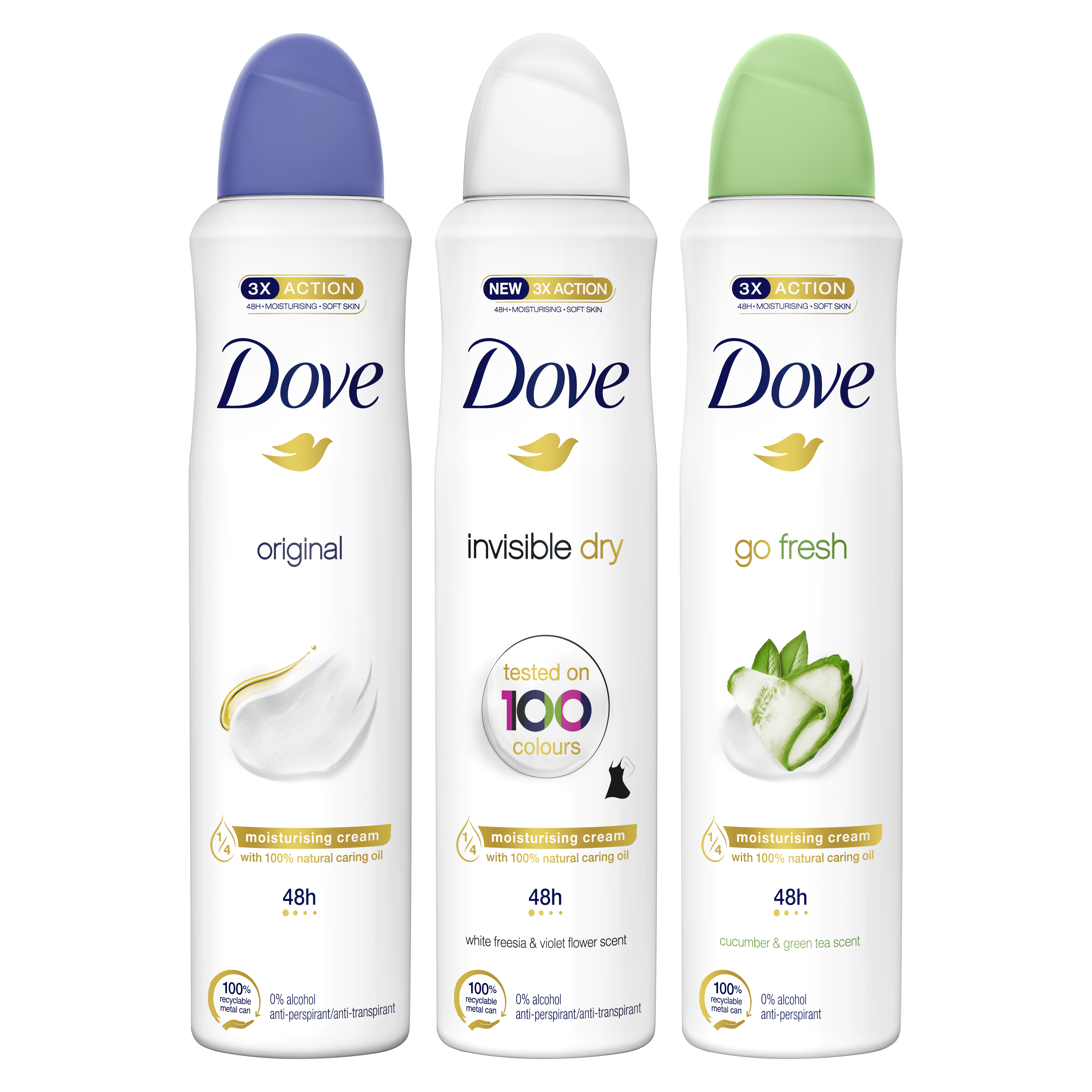 Dove - Dove Pack Desodorante Antitranspirante Original + Invisible + Pepino 250ml - Pack de 3