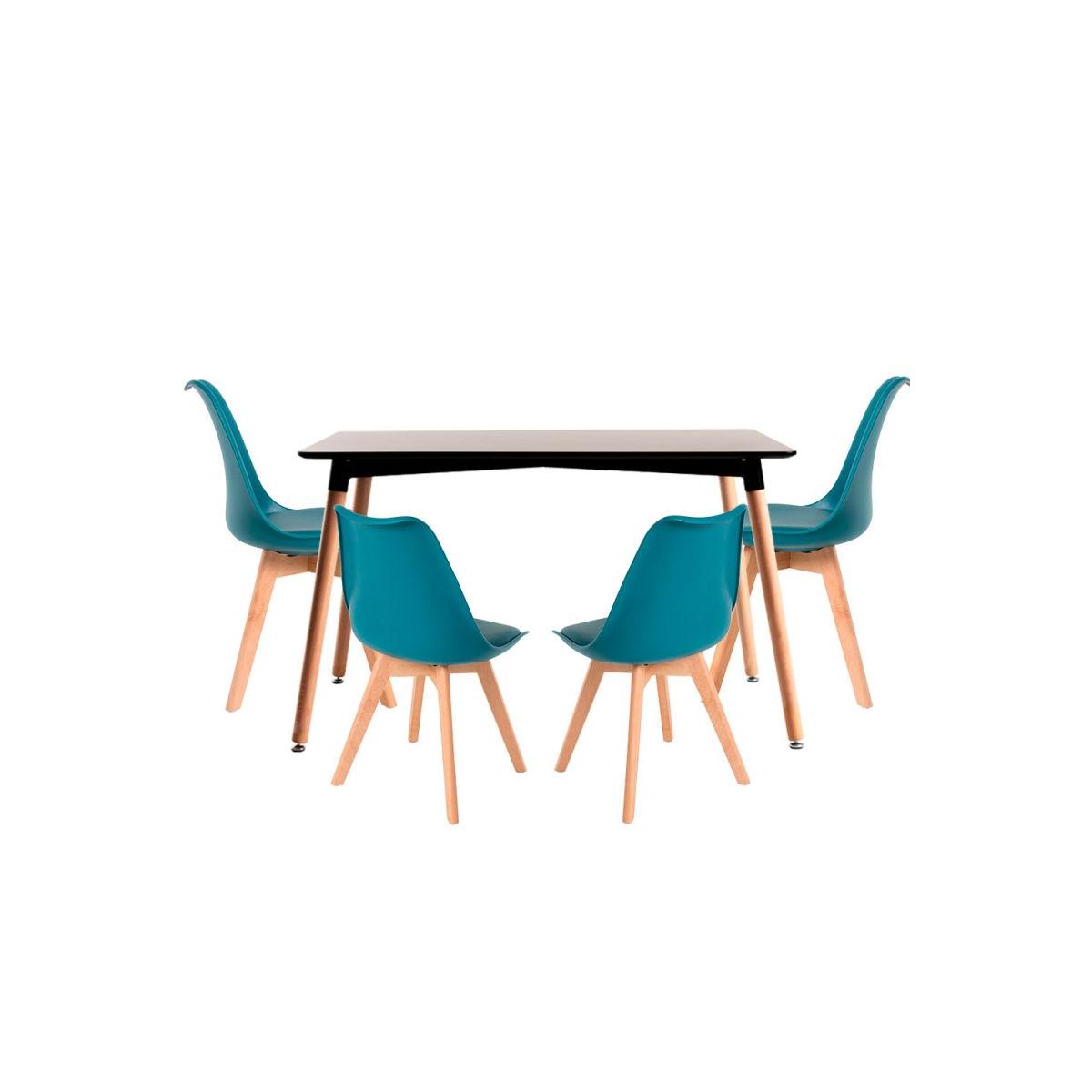 Regalos Miguel - Conjuntos de mesa y sillas - Conjunto Mesa Tower Rectangular 120 x 80 cm Negra y Pack 4 Sillas Synk Basic - Verde azulado