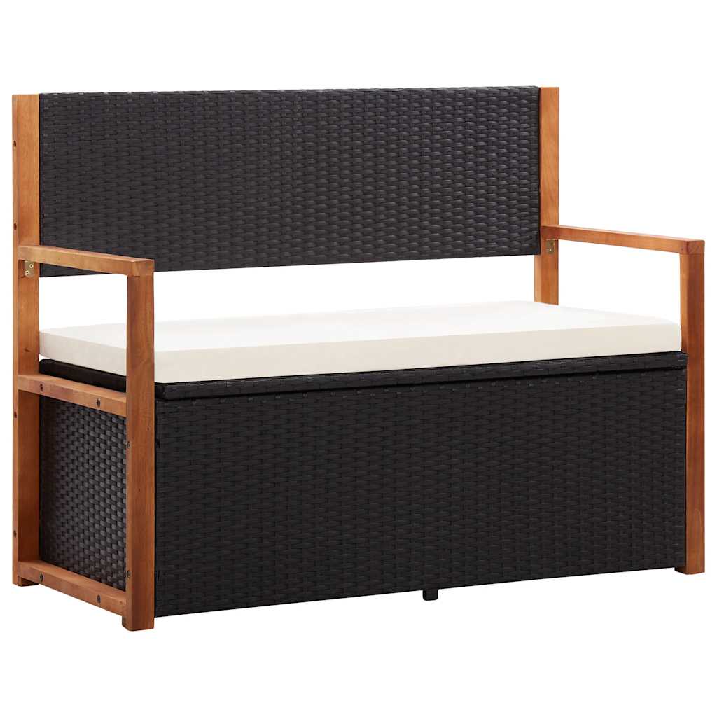 vidaXL Banco de almacenaje ratán sintético madera acacia 115 cm en color Gris/Negro