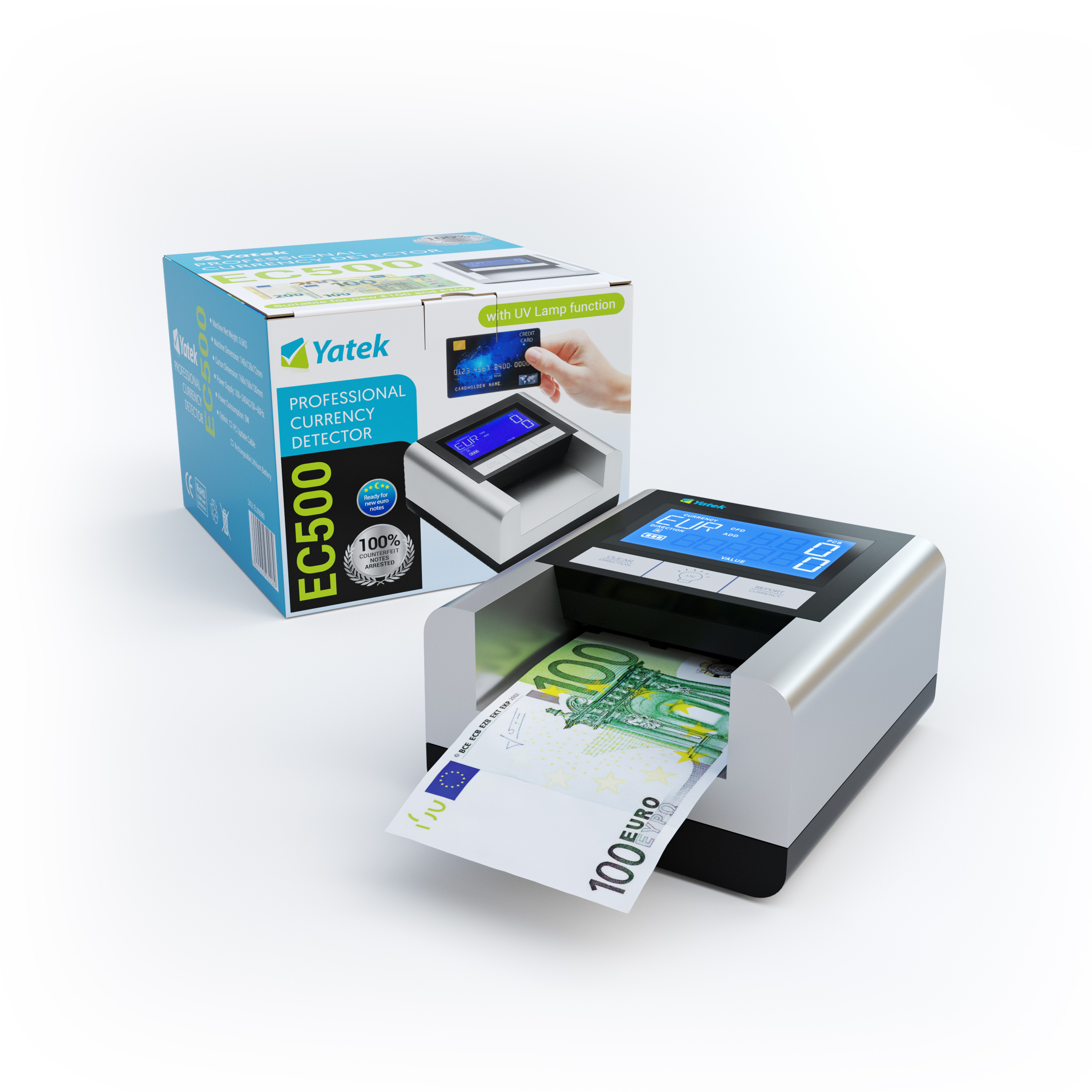 Detector Billetes Falsos Yatek EC500 Batería y Lámpara UV Incluidas