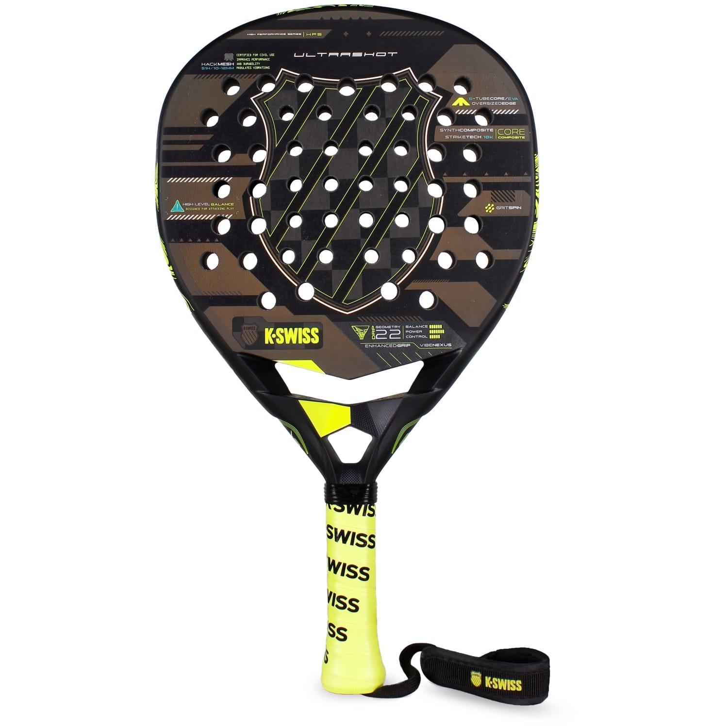 Pala de Pádel K-Swiss Ultrashot 18K - Carbono 18K y EVA Mid-Soft para Jugadores Profesionales, Forma Híbrida, Balance Medio-Alto