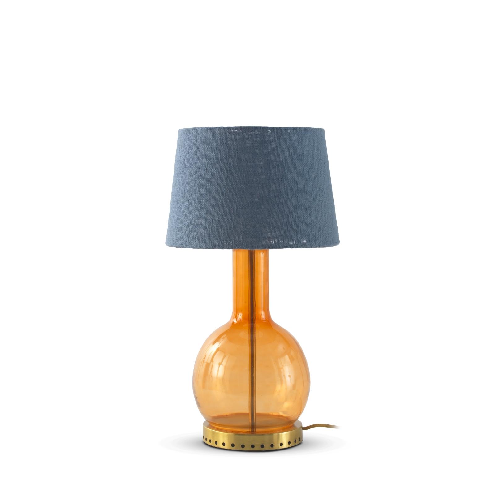 Lampara De Sobremesa De Cristal Naranja Con Pantalla De Algodon Azul El mejor complemento para tu hogar.