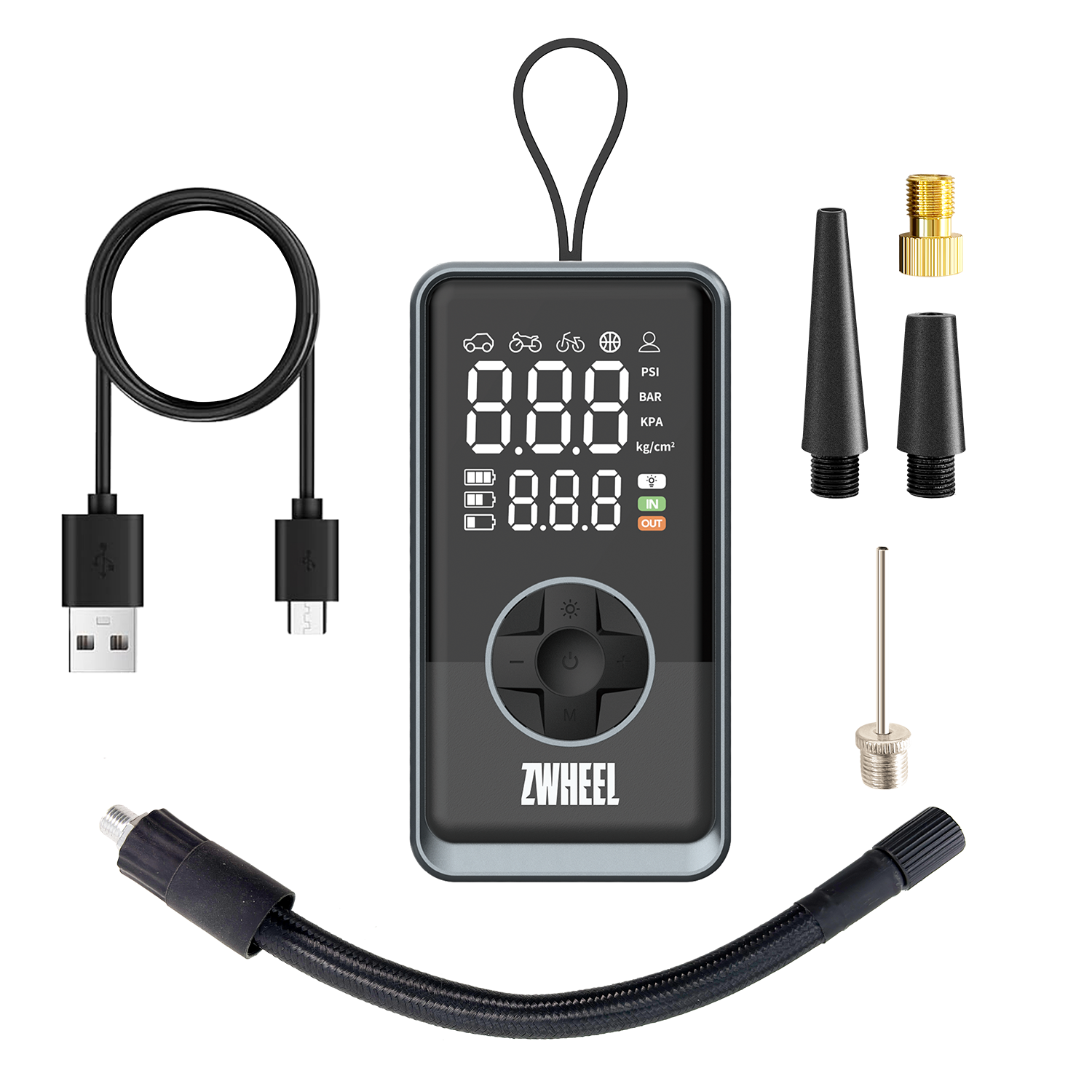 Zwheel - Compresor de aire eléctrico portátil Neo Zwheel Negro para coche, bicicleta y patinete, ideal para reparación de neumáticos en viaje, uso rápido y fácil con conexión 12 V