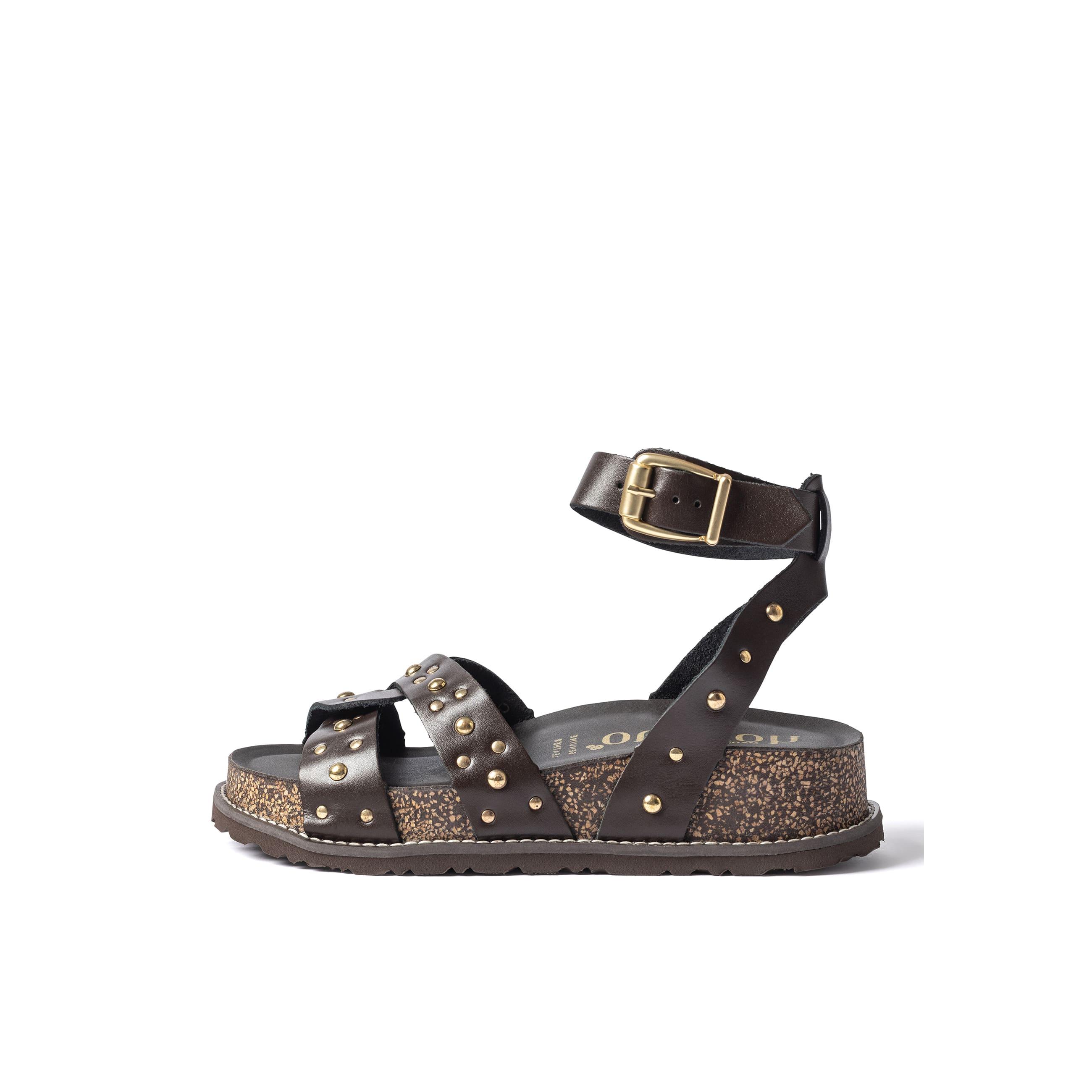 YOKONO Sandalia plataforma OCA-262 MARRÓN OSCURO | Zapatos mujer Primavera-Verano | Piel vacuna  Alaska | 4 CM