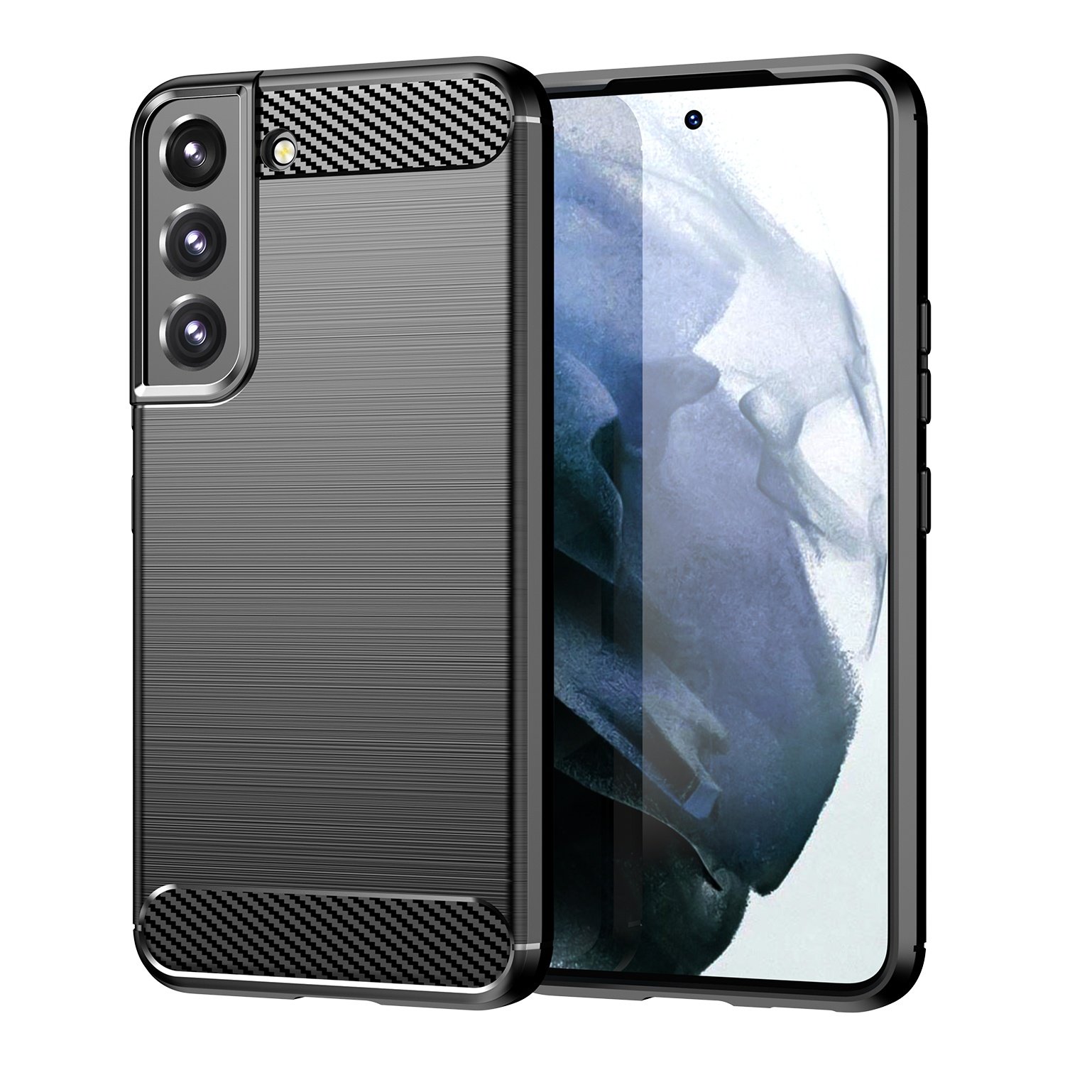 Funda para móvil Samsung Galaxy S23+ Carcasa Protectora Antigolpes Silicona Negra Diseño Fibra de Carbono Resistente Absorción de Choque [Compatible Carga Inalámbrica]