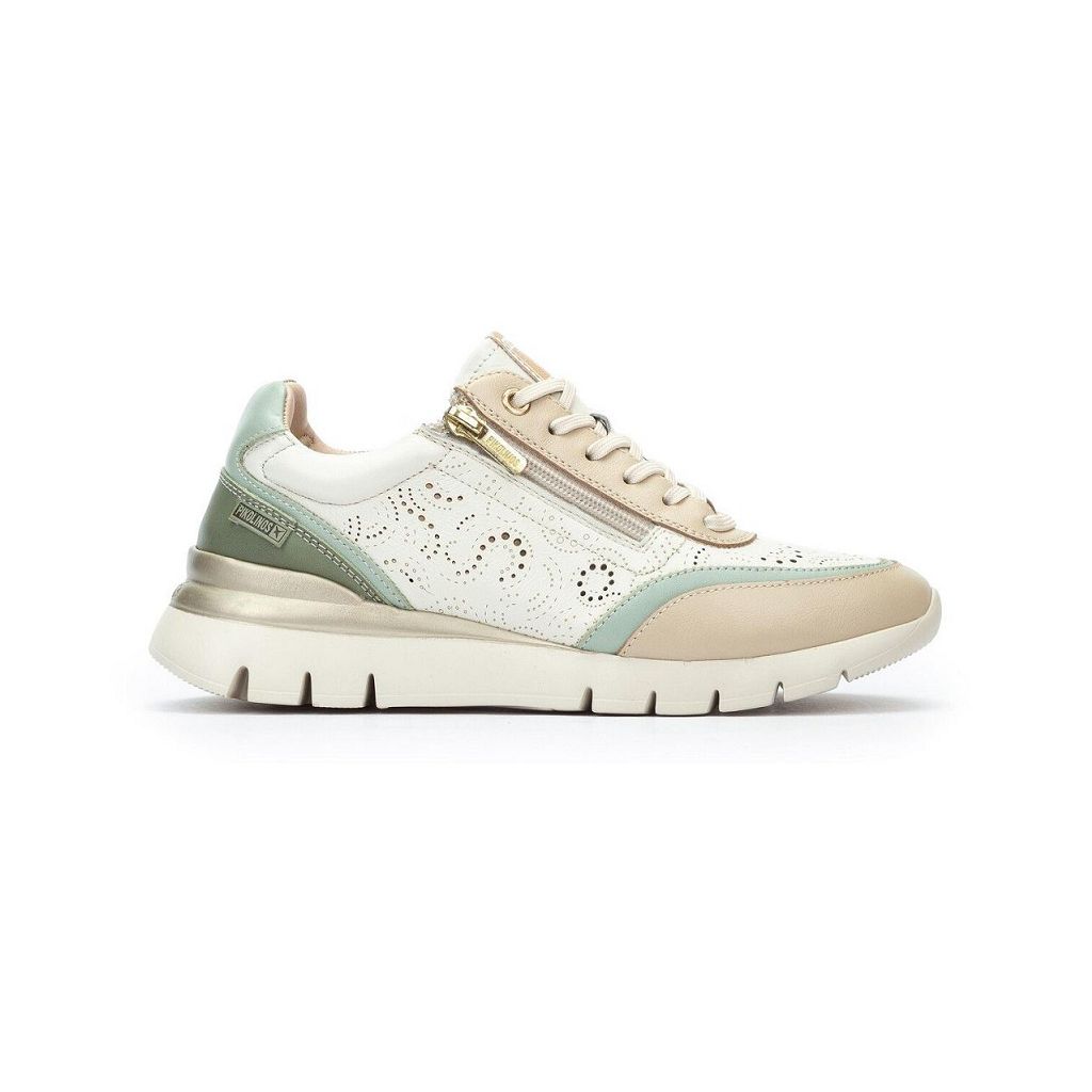 PIKOLINOS 6622 Zapatillas casual de mujer blanco y verde PIEL 525