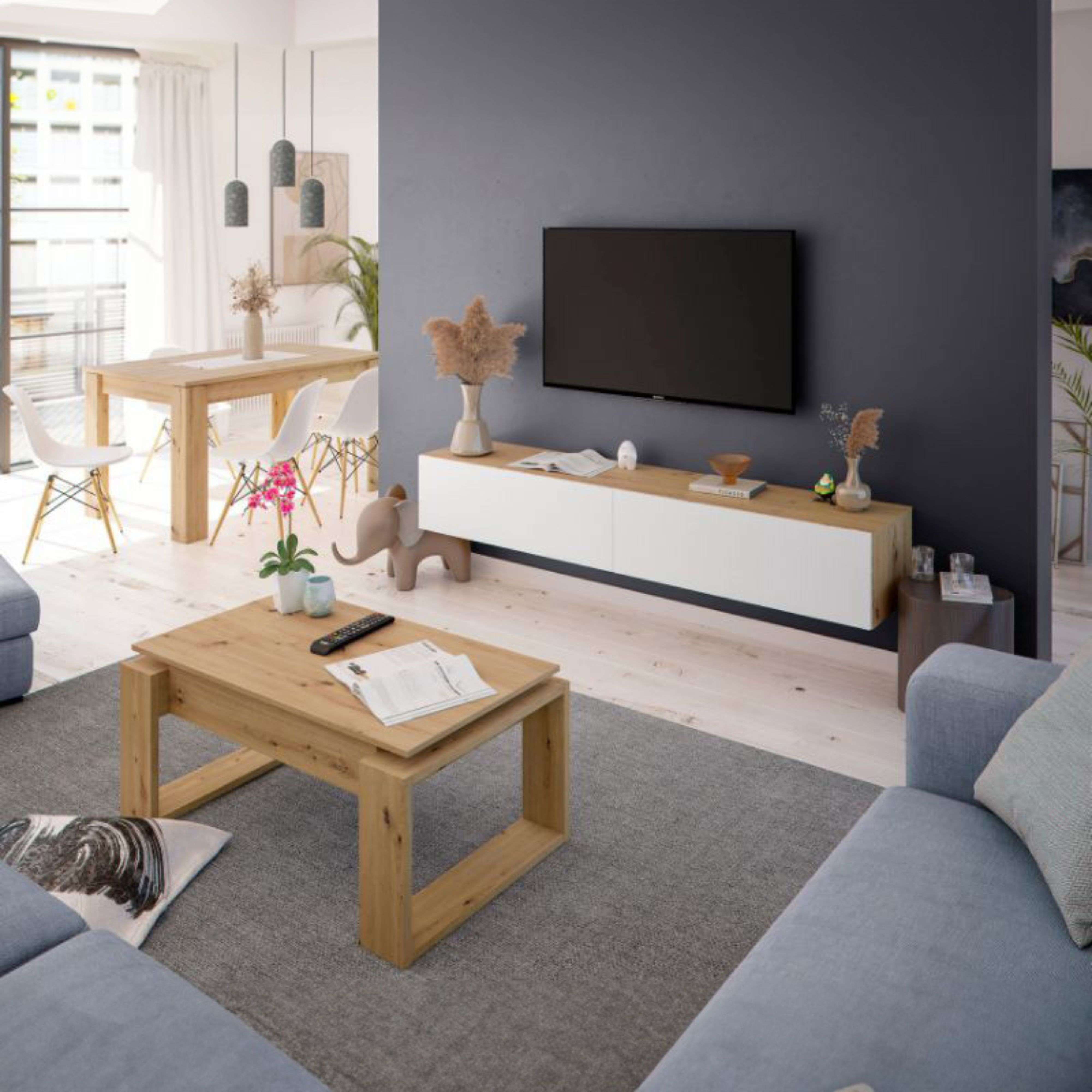 Miroytengo Pack Muebles de Salón Moderno Completo Roble Nodi y Blanco Artik con Sillas
