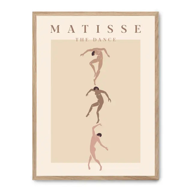Cuadro the dance iii 30x40cm, Póster impreso en papel de primera calidad de 180gr, montado sobre marco de madera MDF acabado roble., Arte - Pintores famosos - Matisse