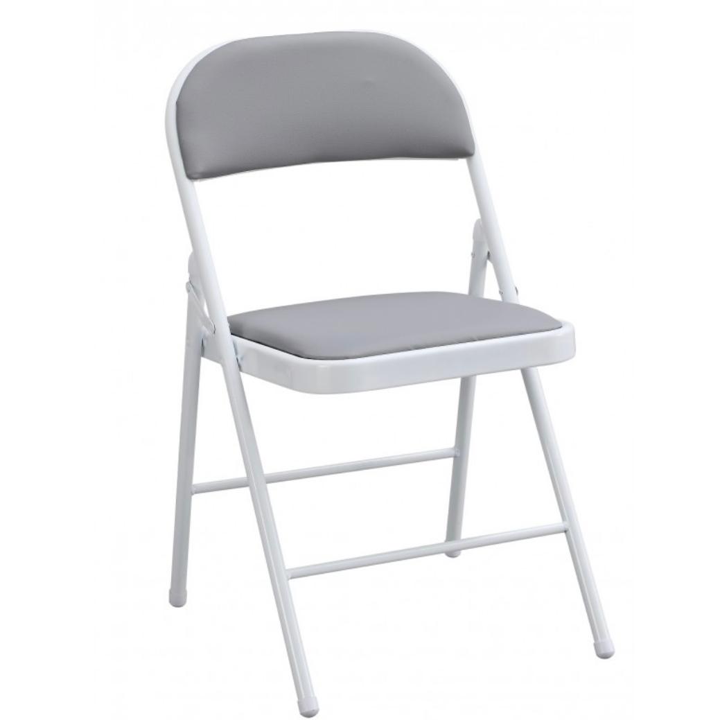 ORION91 Silla ELARA Plegable (47x45x78 cm) Metal (VARIOS COLORES) Asiento Acolchado Piel Sintética Gris Cocina Comedor Jardín Ca