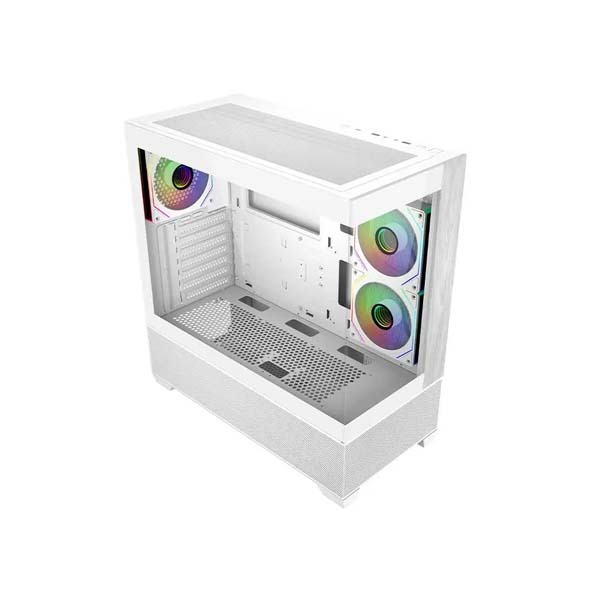 Cooler master elite 690 wood caja semitorre atx/microatx/mini-itx - 3 ventiladores 120mm rgb - vista panoramica - doble camara - 2xusb-a - 1xusb-c - 434x218x454mm - color blanco