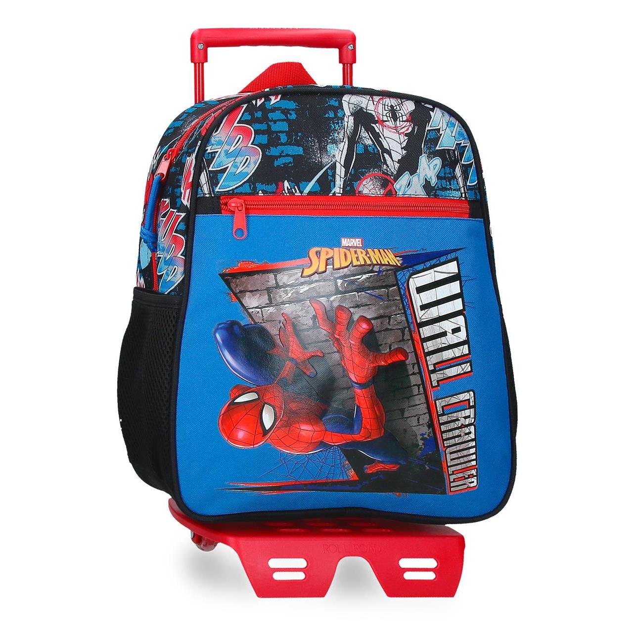 Mochila escolar con carro Spiderman Wall Crawler 27x33x11cm Negro