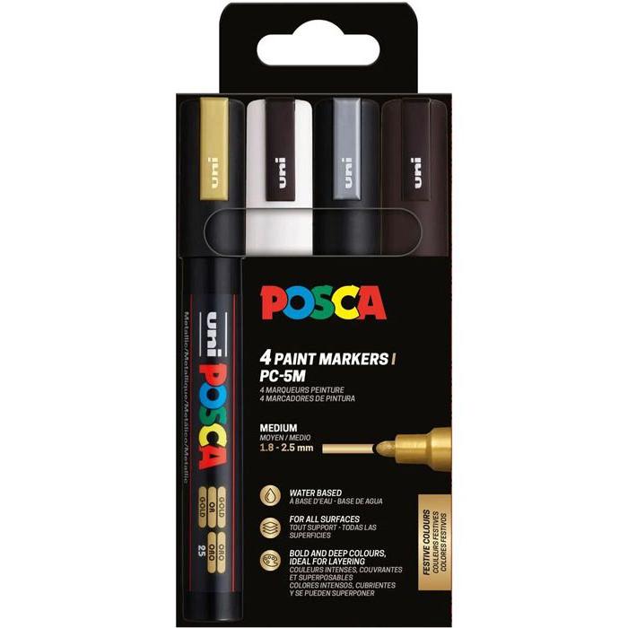 POSCA Rotuladores PC5M Set 4ud Metalizados Colores festivos