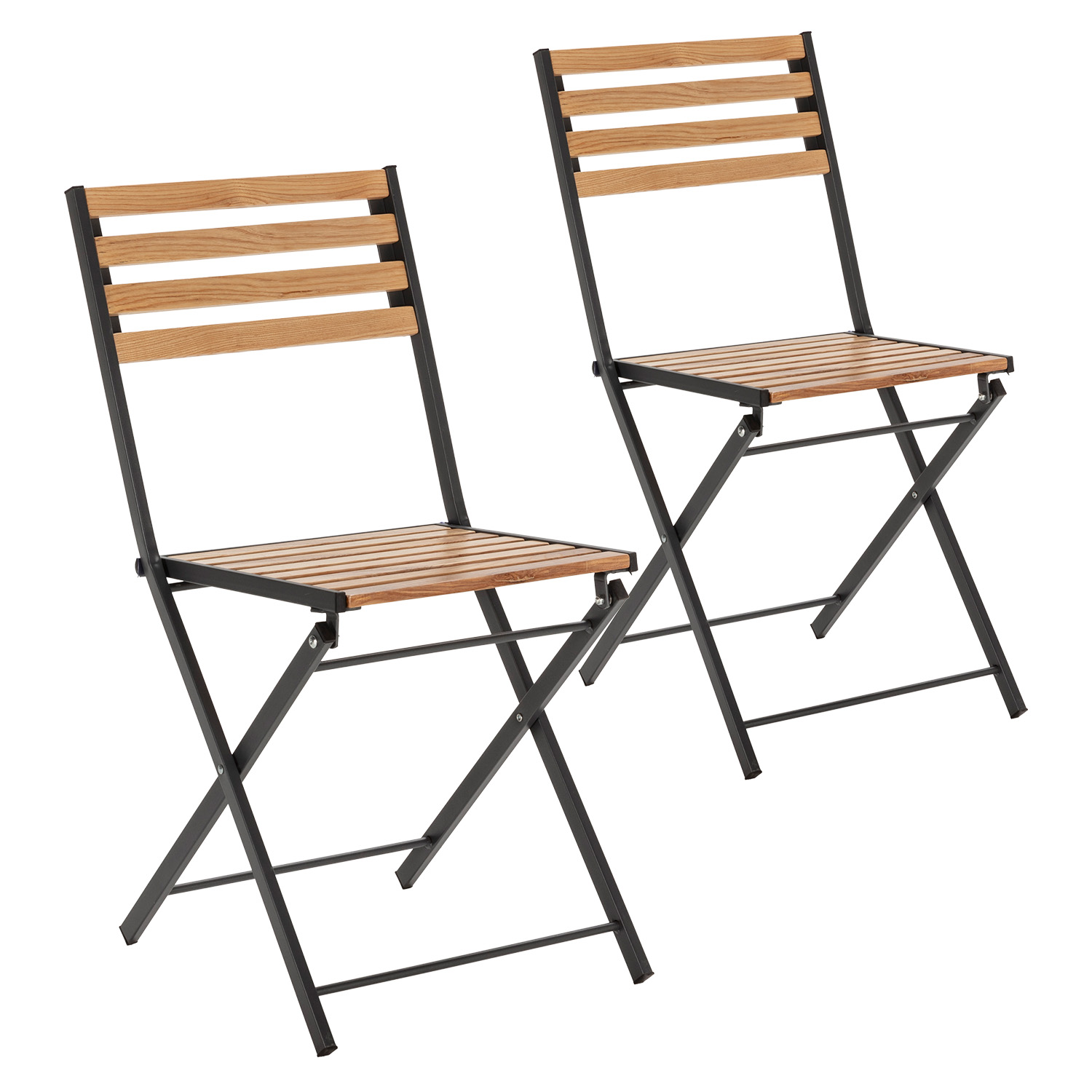 VS Venta-Stock Pack 2 sillas de Jardín Plegables Ambar de Madera y Metal Negro