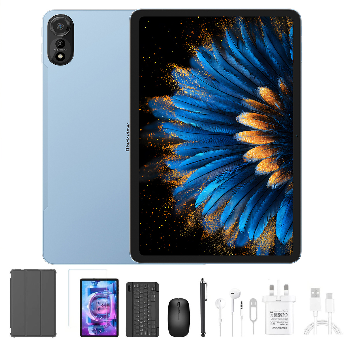 Blackview Mega 2 12" Tablet with Keyboard and Mouse, 12GB+256GB Games Tablet Android 15, 2.4K FHD+, 4G LTE,5G WiFi, 9000mAh Tablets PC