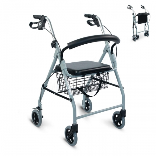 Mobiclinic® Andador de 4 ruedas Rollator Plegable Ligero con asiento Frenos de maneta Andador para ancianos Aluminio resistente Alhambra Gris