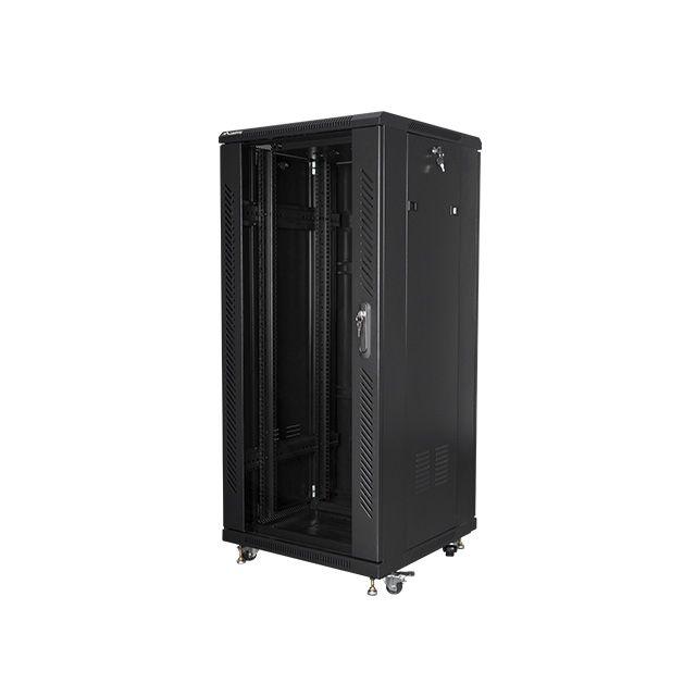 Lanberg - Armario rack FF01-6627-12B con 27U y carga máxima de 800 kg, estructura en acero con puerta de vidrio templado y sistema de bloqueo para centros de datos o bancos de trabajo