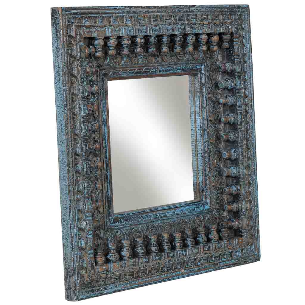 Wonderlust Deco - Espejo de madera azul acabado artesanal 60x5x60 cm Azul 60x5x60h cm