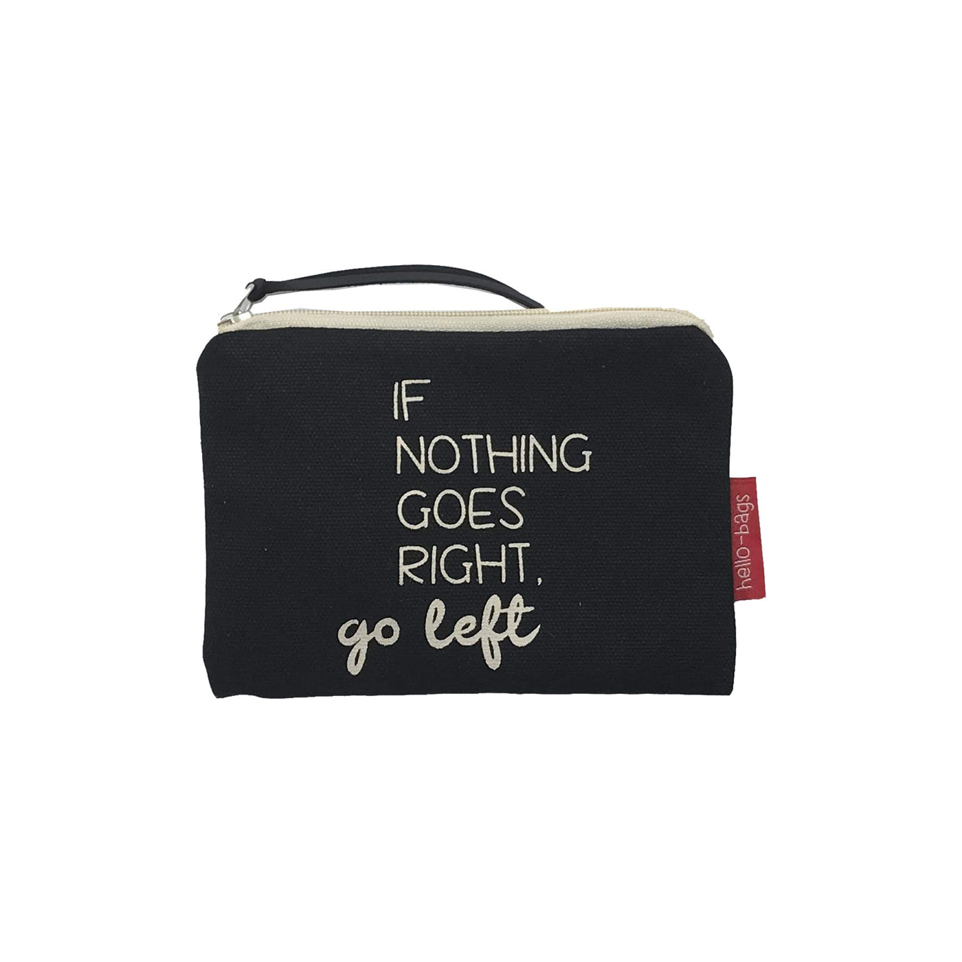 Hello-Bags. Bolso Monedero / Billetero / Tarjetero con cremallera y forro interior. Exterior: Algodón 100%. Incluye sobre kraft de regalo. Modelo: "IFNOTHING". Crudo / Negro. 14x10 cm.