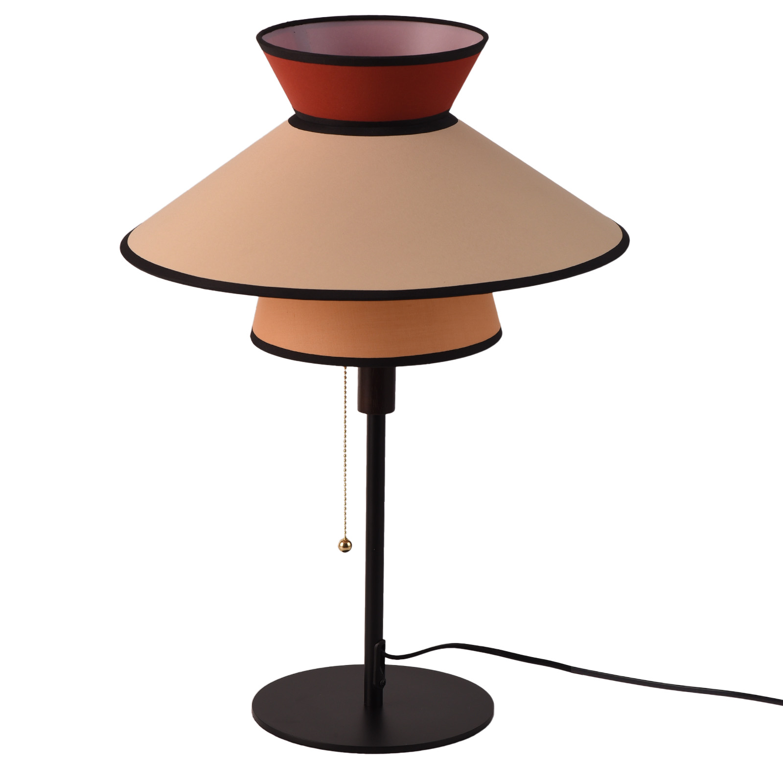ALPINALUZ Lámpara de mesa vertical diseño retro francés en tonos cálidos con pantalla textil Ø40 cm, base negra, Citronela "LIMONA"E27 ideal para salón o dormitorio